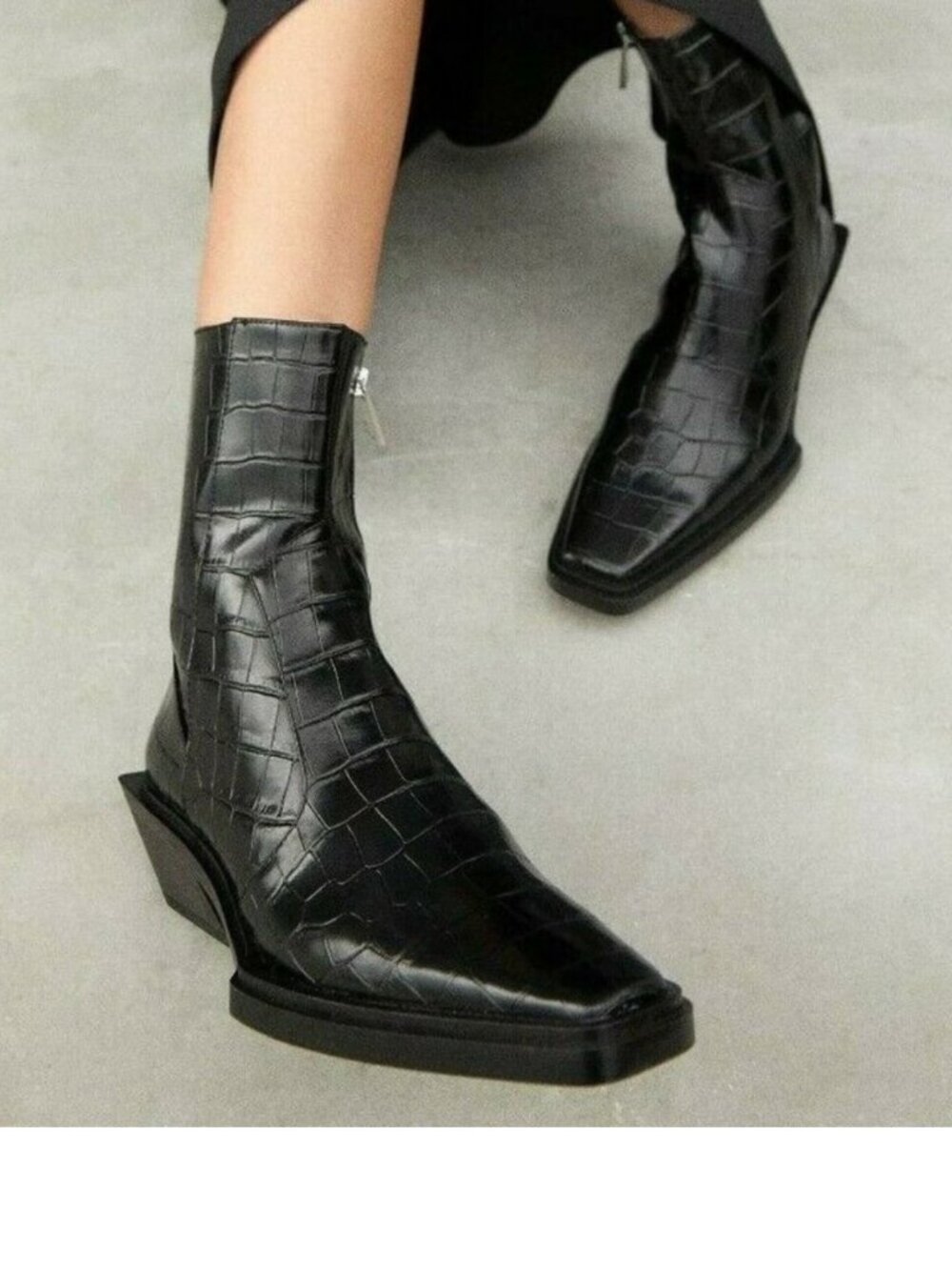 Zara Animal Print Cowboy Ankle Boots